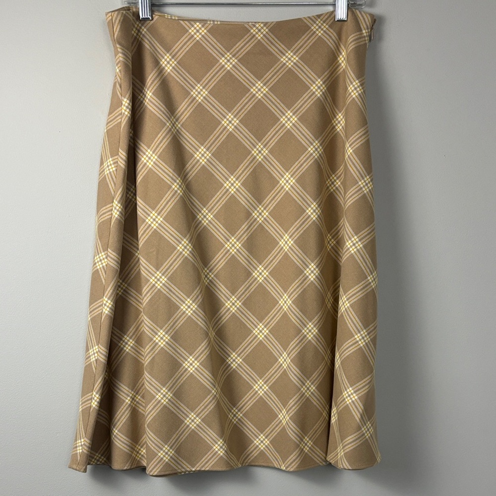 Beige Plaid A-Line Skirt - Women's